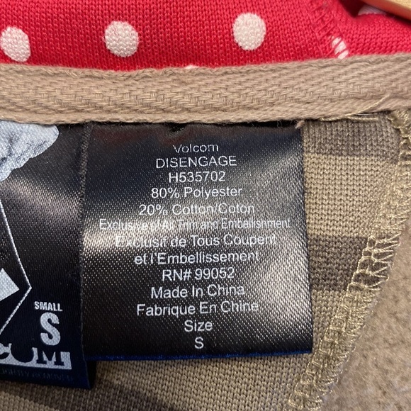 Volcom zip up hoodie zebra stripe camo green w/ white polka-dot red lined hood - Picture 7 of 8